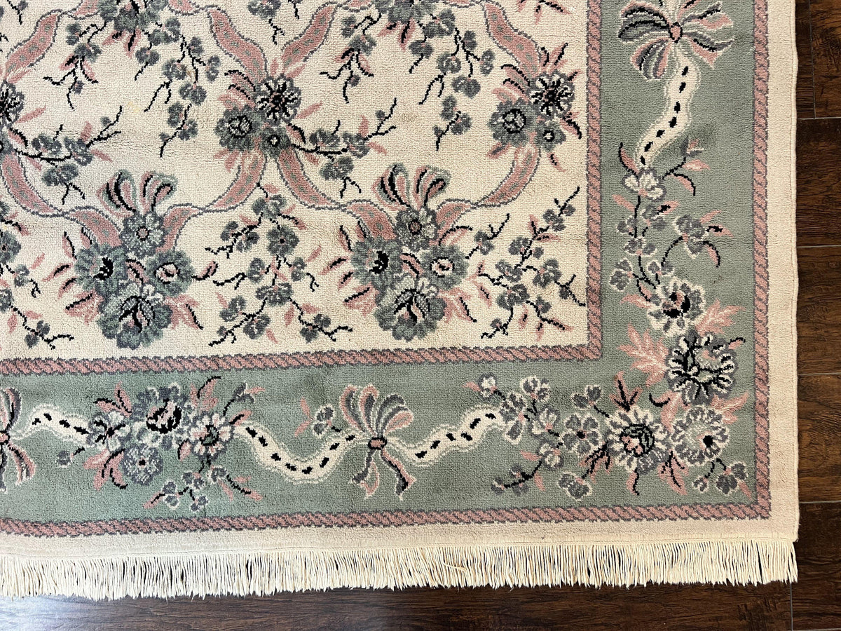 Belgium Power Loomed Rug 8x11, Ivory and Green, Wool Carpet, Floral - Jewel Rugs, view 9