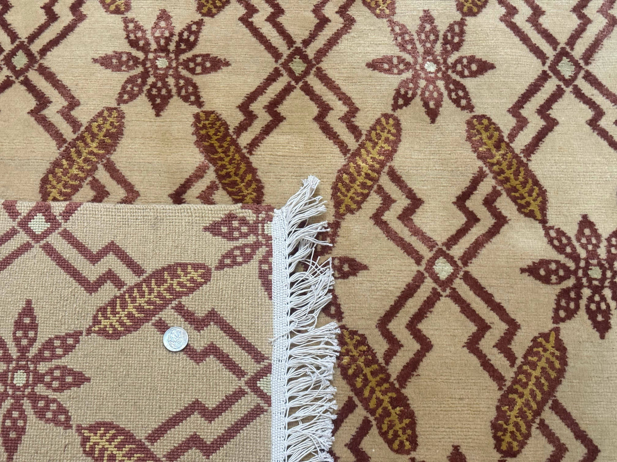 Tibetan Rug 8x10, Wool with Silk Highlights, Beige and Maroon, Contemporary Carpet - Jewel Rugs, view 11