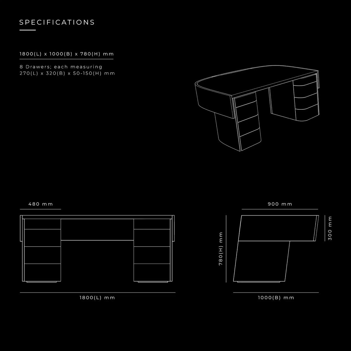 Nest Work Table by BEC Furniture — dimensioned specification drawing
