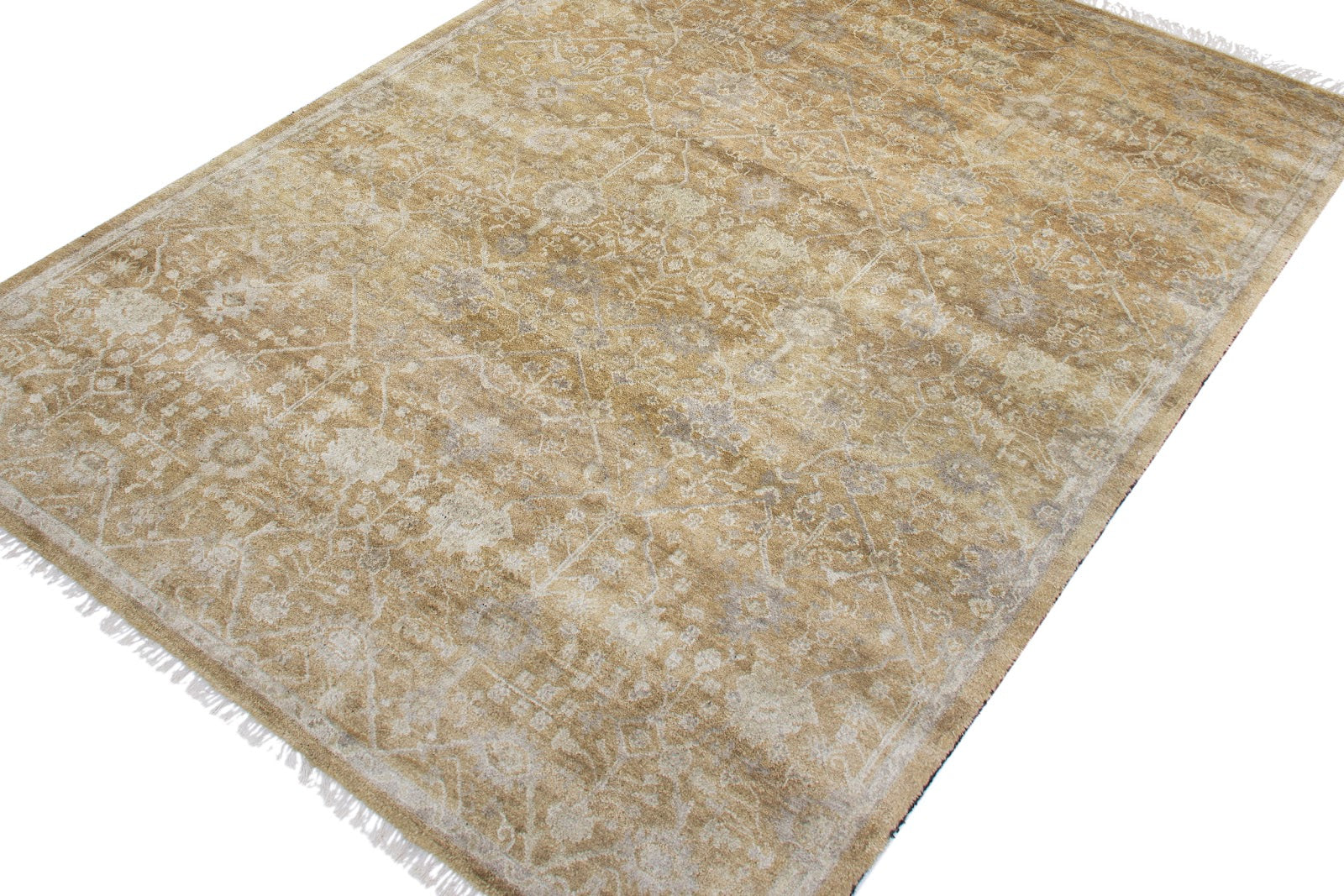 Vintage Oushak Hand Knotted New Zealand Wool Rug | Beige & Ivory Floral Area Rug — 2x3 ft'
