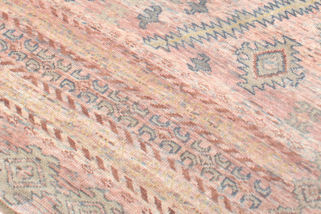 Vintage Tribal Hand Knotted New Zealand Wool Rug | Blush Pink & Sage Green Geometric Area Rug — 2x3 ft'