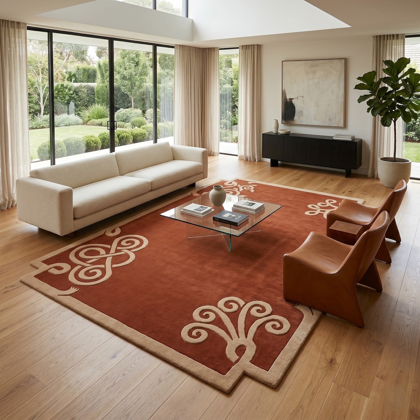 Terracotta Celtic Knot Hand Tufted Wool Rug | Irish Inspired Ornamental Area Rug — 2x3 ft'
