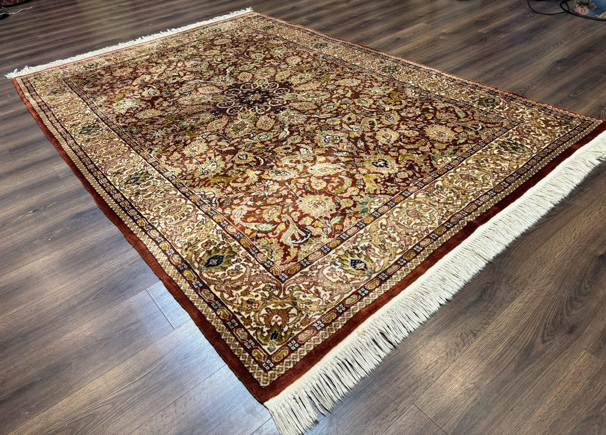 Tree of Life Indian Kashmiri Rug 6x9, Rust Red and Cream, Animal Pictorials, Fine 290 KPSI - Jewel Rugs, view 12