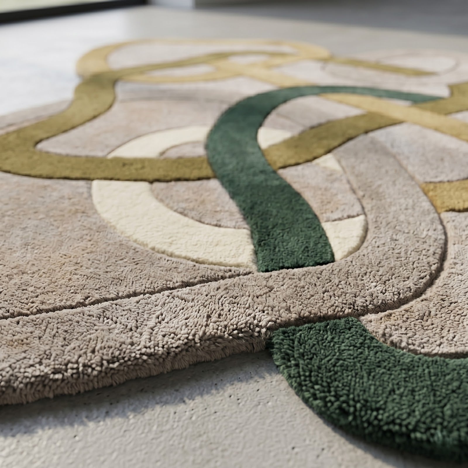 Interwoven Biomorphic Hand Tufted Wool Rug | Sage Green, Taupe & Sand Abstract Irregular Area Rug — 2x3 ft'