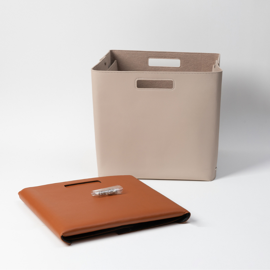 Set of 2 Oatmeal Beige Cube Storage Bins