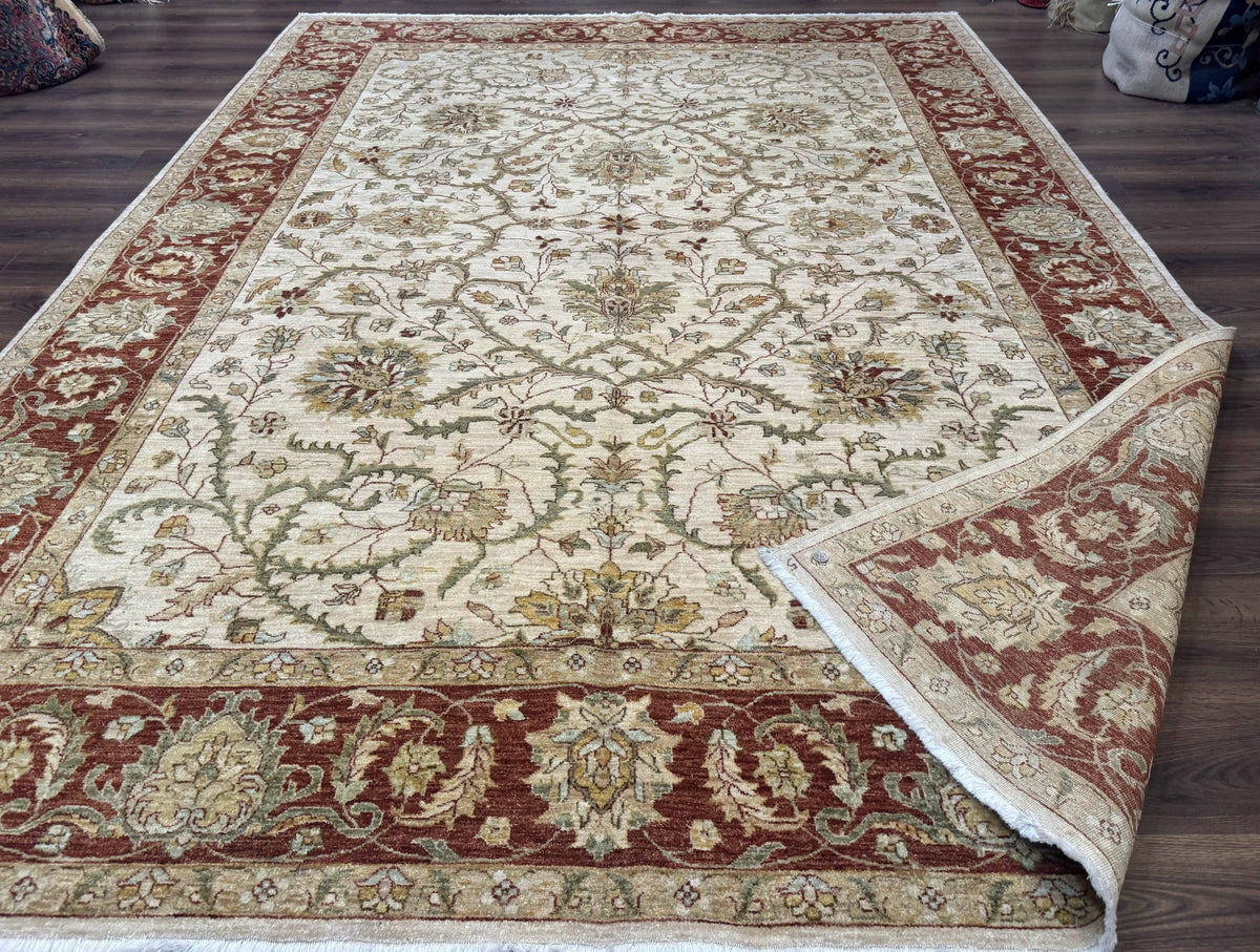Pakistani Rug 9x12, Floral Allover Peshawar Carpet, Chobi, Beige and Rust Red, Traditional - Jewel Rugs, view 12
