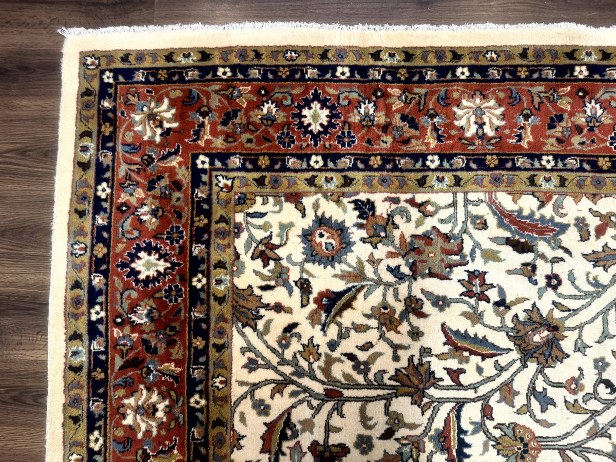 Indo Persian Rug 9x12, Ivory and Red, Traditional Wool Oriental Carpet - Jewel Rugs, view 6