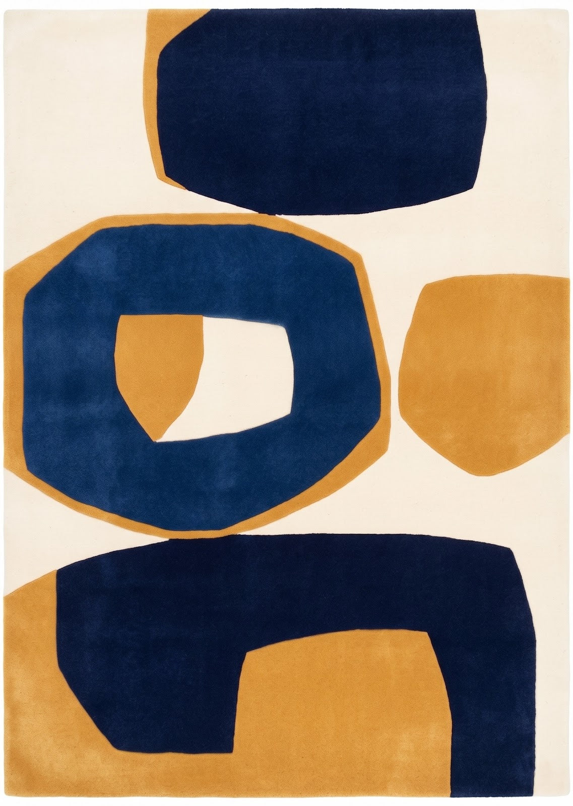 Modern Color Block Hand Tufted Wool Rug | Navy Blue, Mustard Gold & Ivory Abstract Area Rug — 2x3 ft'
