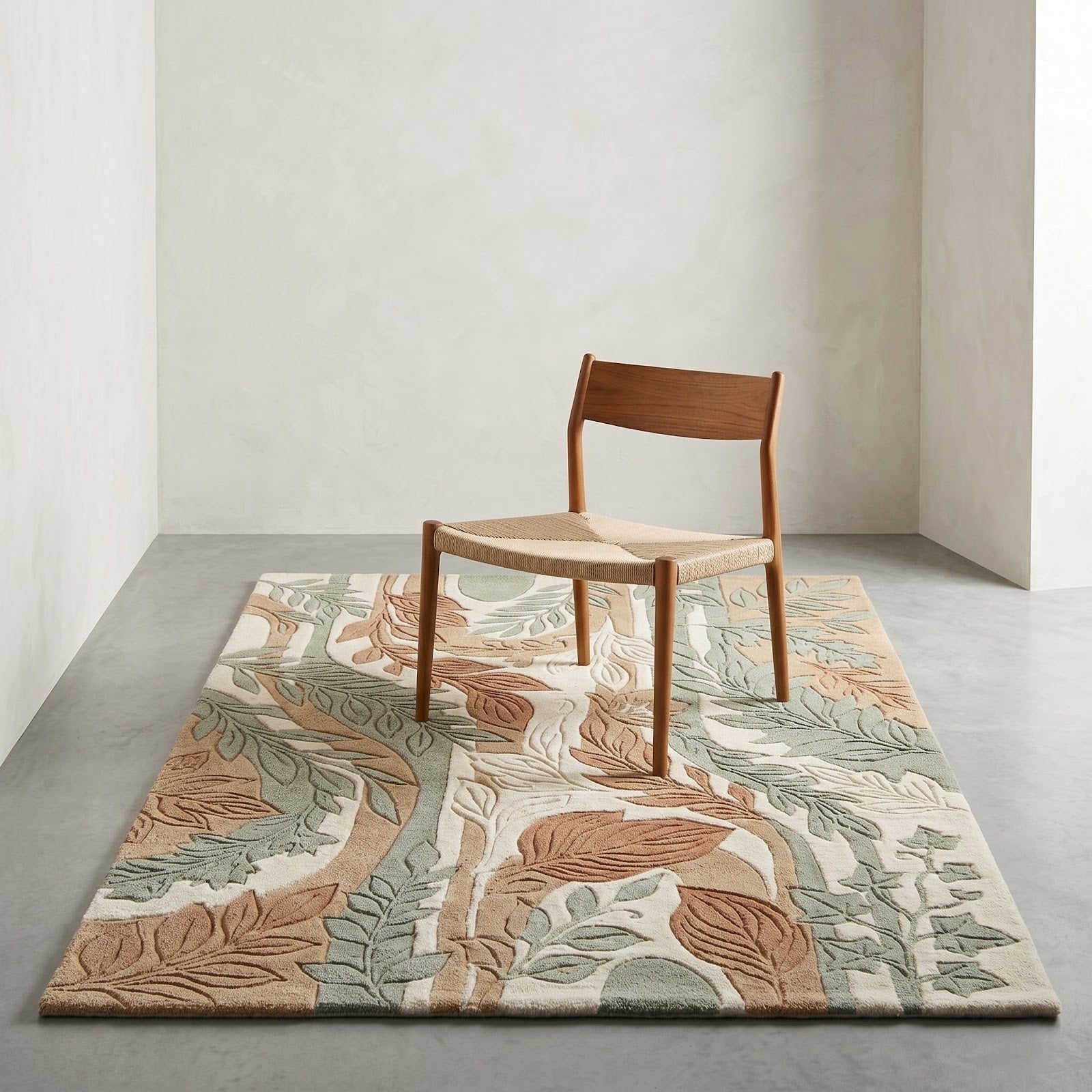Botanical Forest Hand Tufted Wool Rug | Sage Green & Terracotta Leaf Pattern Nature Inspired Area Rug — 2x3 ft'
