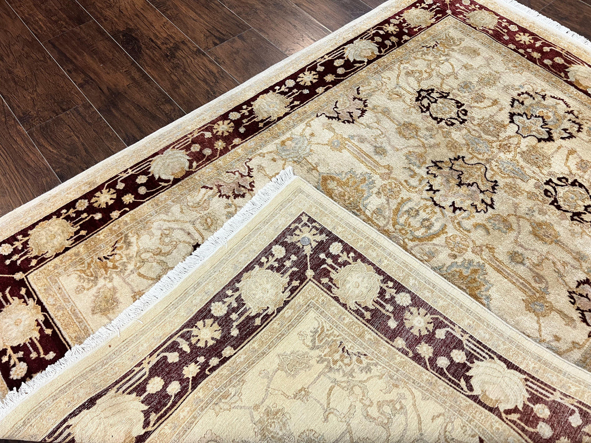 Peshawar Rug 5x7, Beige and Maroon, Vintage Handmade Wool Traditional Carpet 5 x 7 ft, Pakistani Rug, Agra Pattern, Very Fine 260 KPSI - Jewel Rugs, view 11