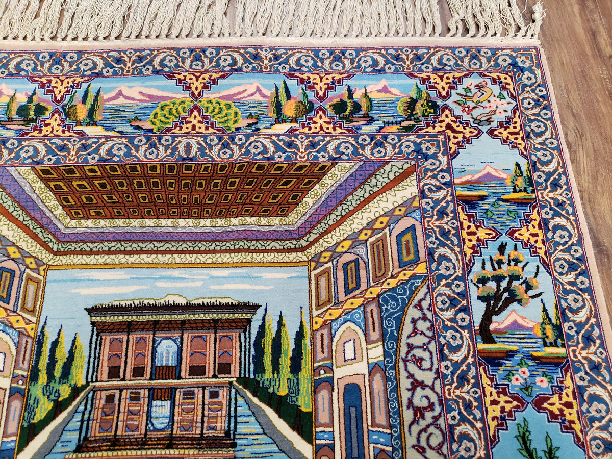 Persian Isfahan Pictorial Rug 3x5 – Kork Wool on Silk - Jewel Rugs, view 8