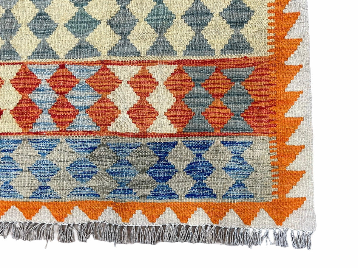 Small Chobi Kilim Rug 3x4 Colorful Diamond Kilim Small Turkish Multicolor Kilim with Diamond Pattern Wool Flatweave Nice - Jewel Rugs, view 13