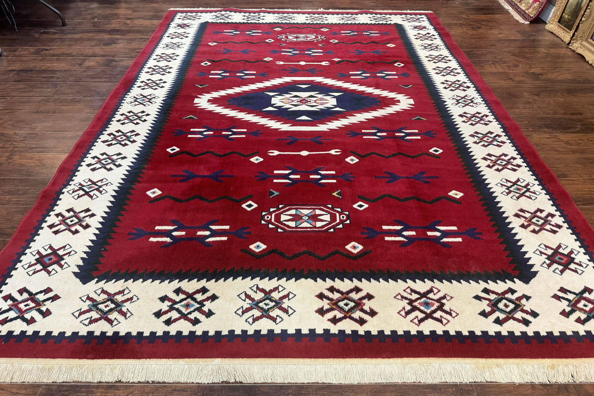 Belgium Power Loomed Rug 8x11, Navajo Native American Design, Dark Red and Ivory, Tribal Rug, Bohemian Carpet - Jewel Rugs, view 2