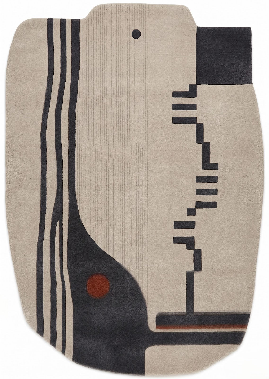 Architectural Abstract Hand Tufted Wool Rug | Ivory, Charcoal & Rust Modern Irregular Area Rug — 2x3 ft'