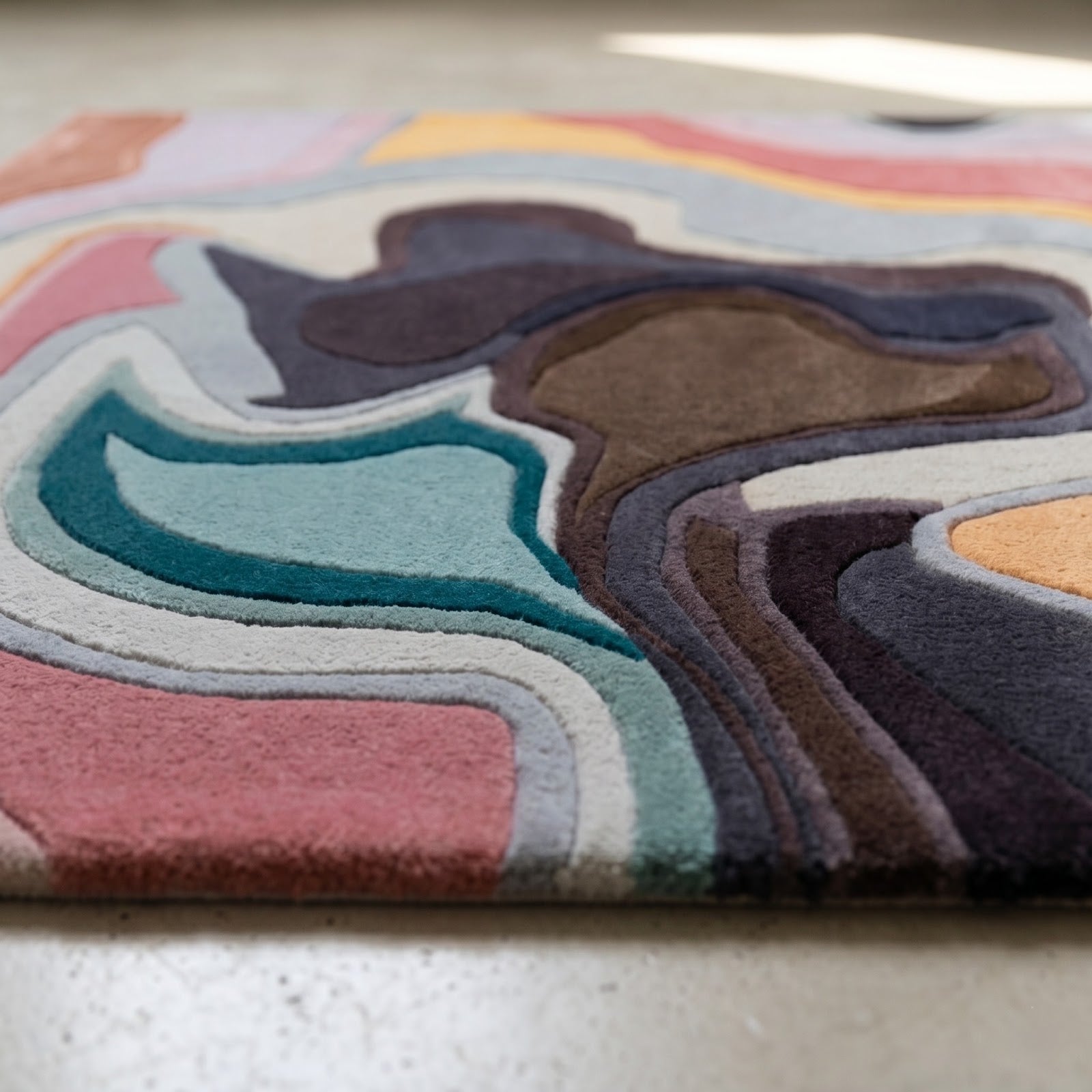 Fluid Abstract Hand Tufted Wool Rug | Blush Pink, Sage Blue & Mocha Contemporary Art Area Rug — 2x3 ft'