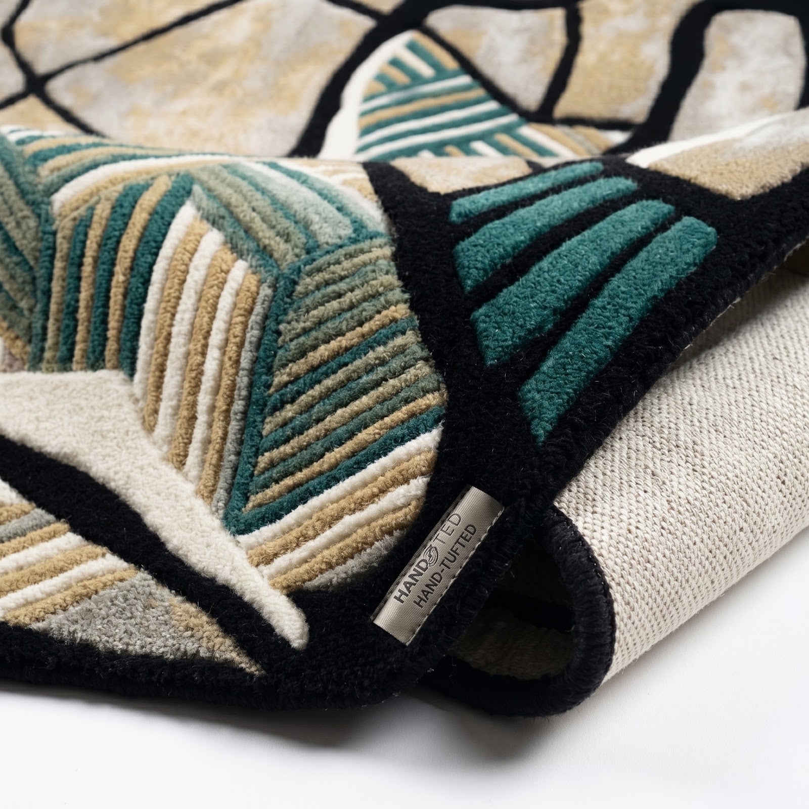 Irregular Mosaic Hand Tufted Wool Rug | Abstract Stone Pattern Green & Beige Contemporary Area Rug — 2x3 ft'