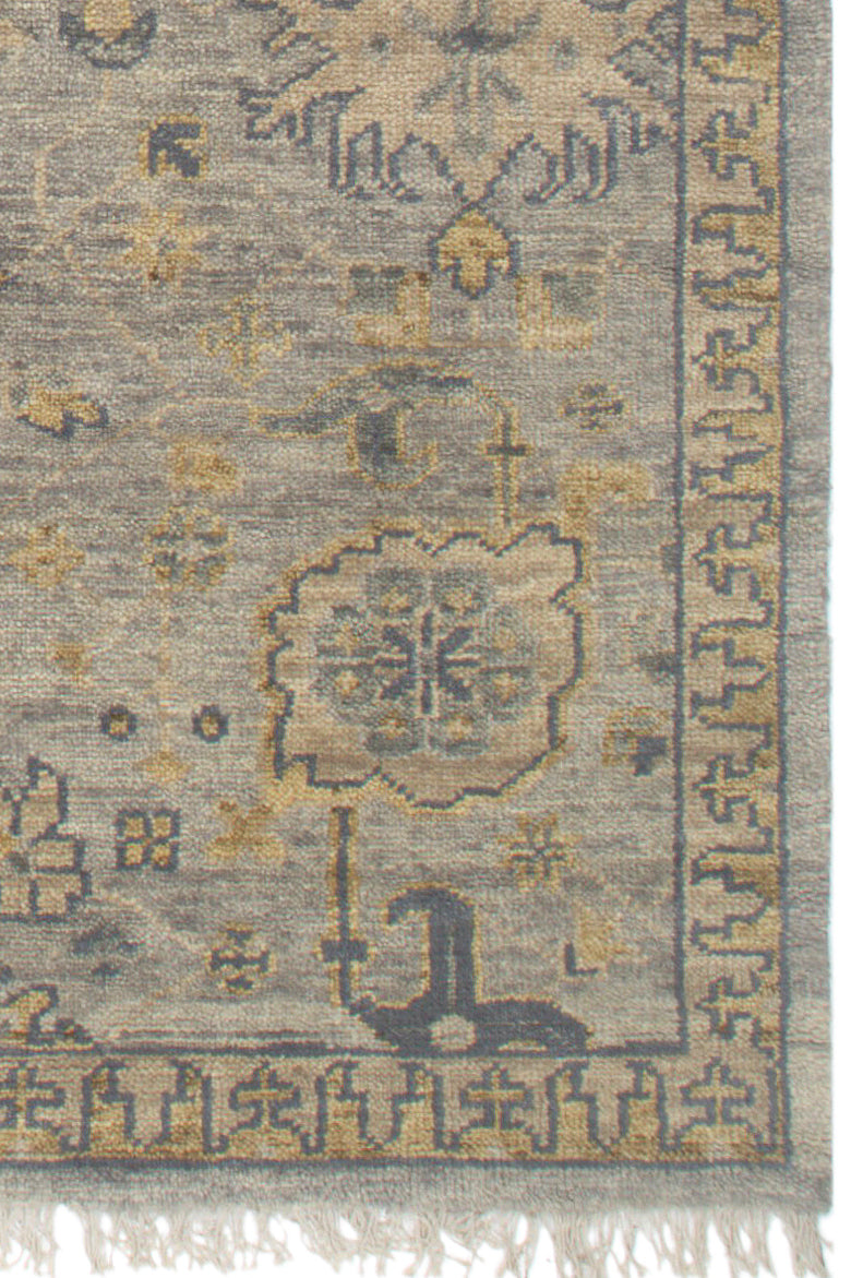 Vintage Oushak Hand Knotted New Zealand Wool Rug | Grey & Gold Traditional Turkish Area Rug — 2x3 ft'