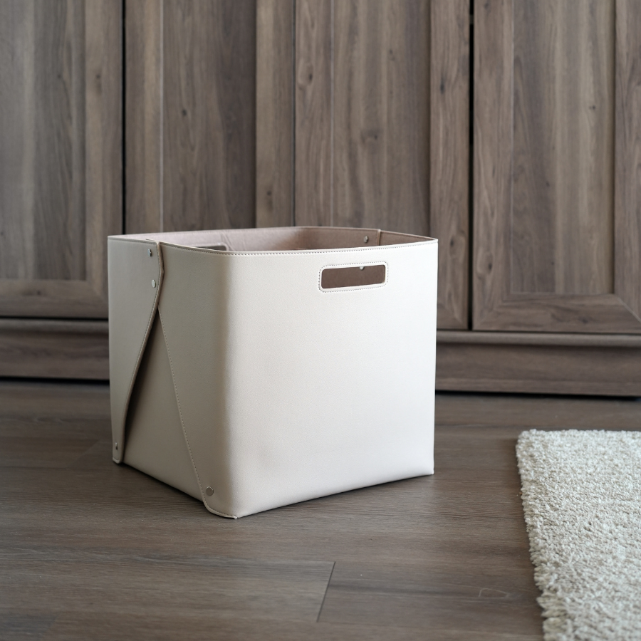 Set of 2 Oatmeal Beige Cube Storage Bins