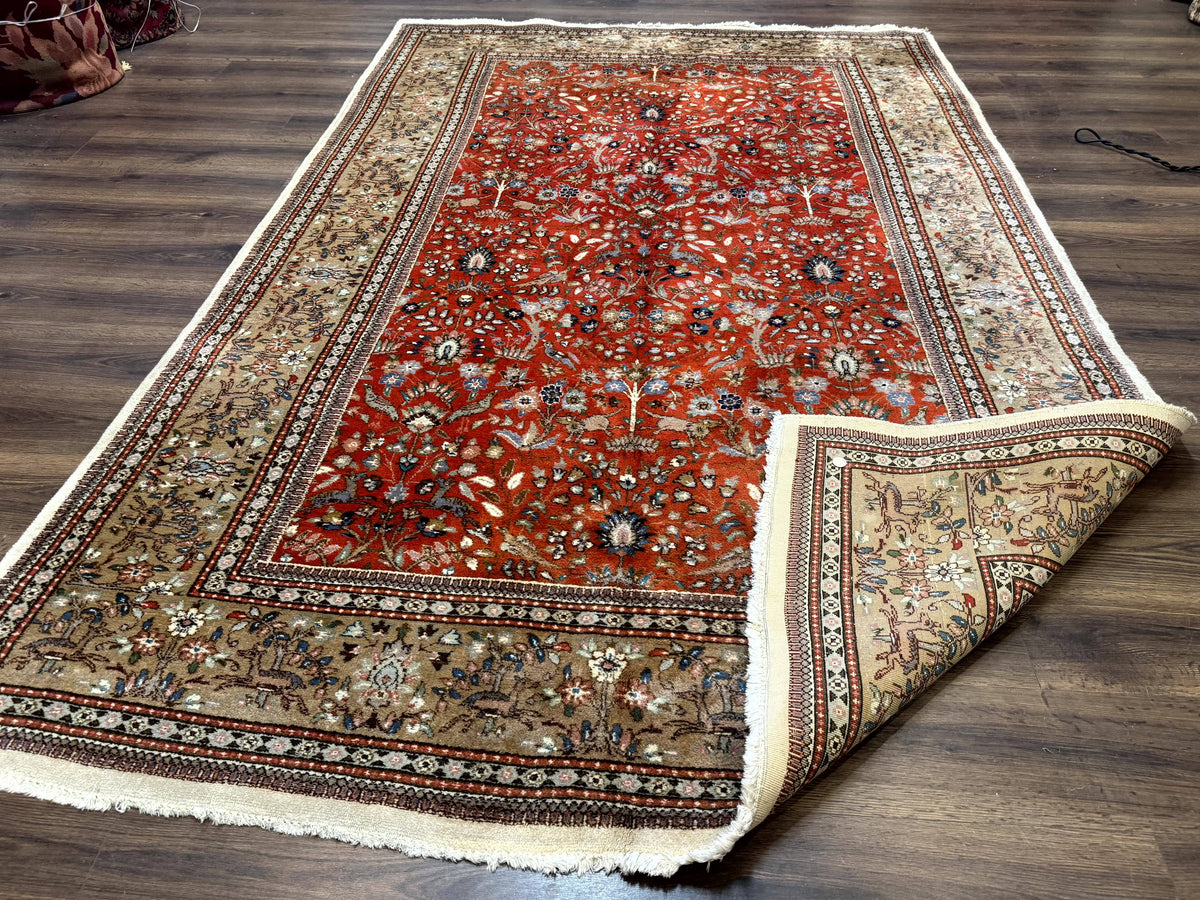Persian Tabriz Rug 6x10, Burnt Orange and Tan, Animal Pictorials, Deer, Floral, Taba Tabae Carpet - Jewel Rugs, view 11