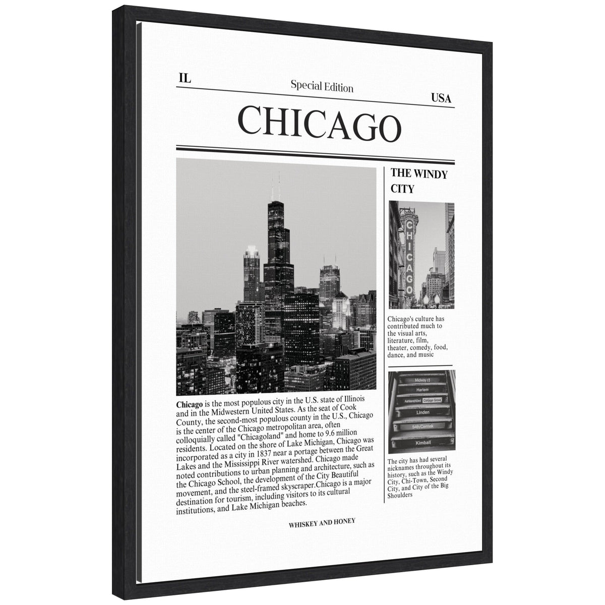 Chicago City Article by Megan Ryan Framed Canvas Wall Art Print