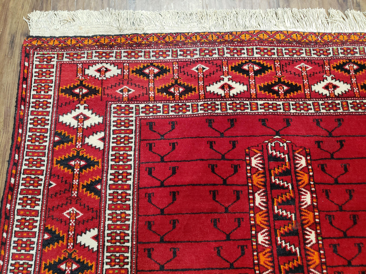 Antique Persian Turkoman Rug 4x5, Hatchli Tekkeh Ersari Red Tribal Rug, Handmade Wool Oriental Carpet, Four Seasons Rug - Jewel Rugs, view 6