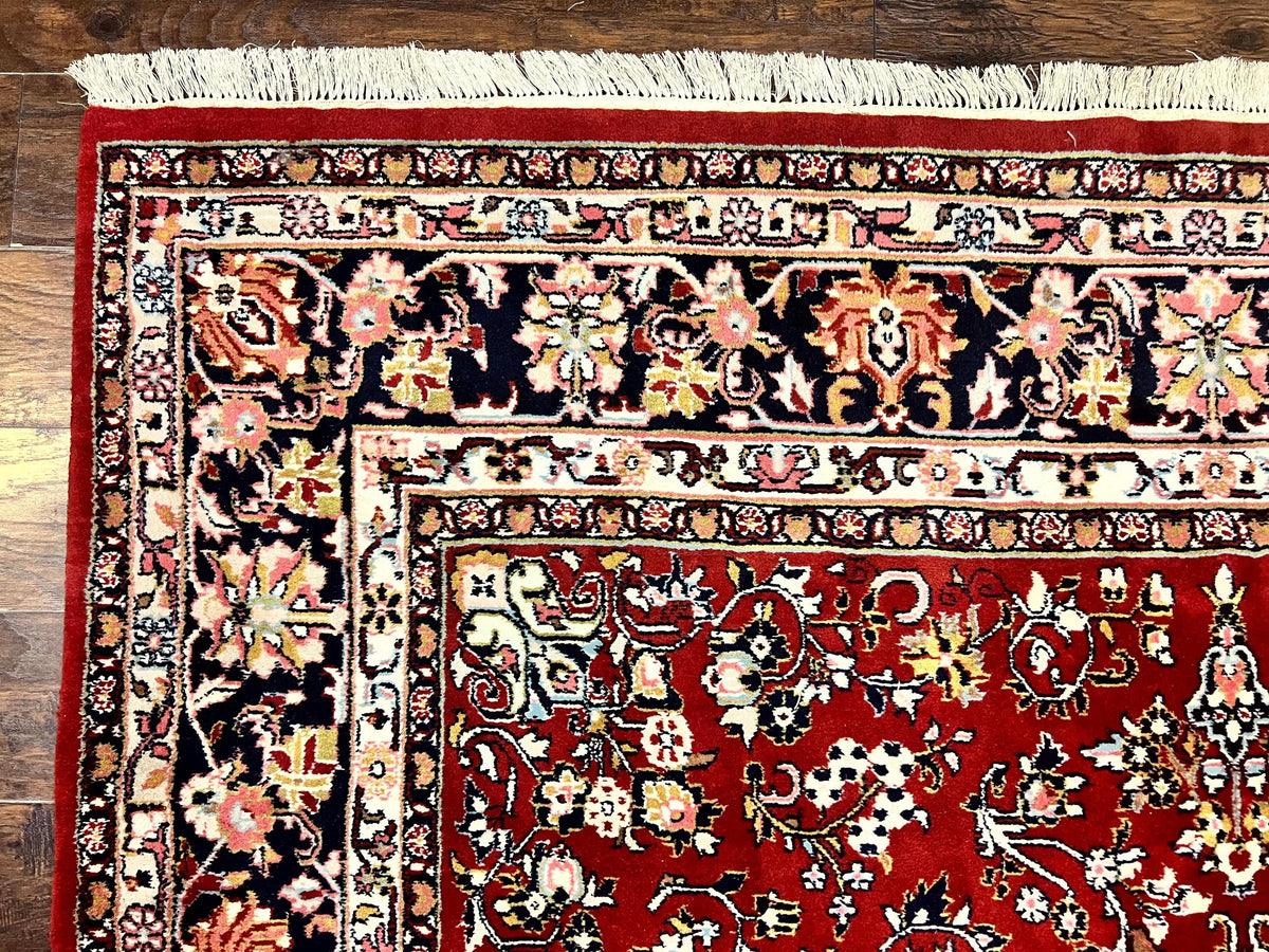 Indo Persian Sarouk Rug 8x10, Red, Floral Allover, Handmade Vintage Wool Carpet, Traditional Rug - Jewel Rugs, view 8