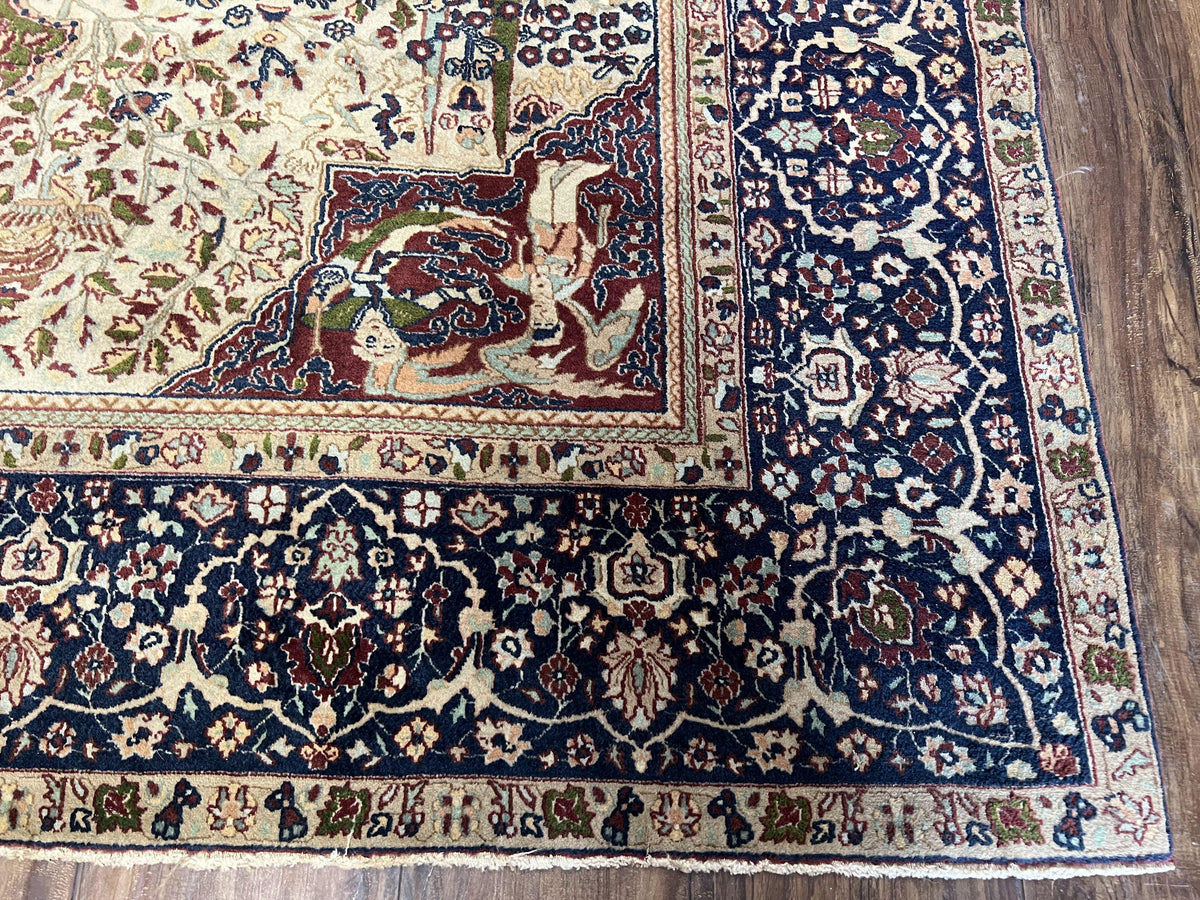 Rare Antique Indian Agra Rug, Early 20th Century Indian Carpet, Animal and Angel Motifs, Hunting Scene, Collectible Oriental Carpet, Wow - Jewel Rugs, view 9