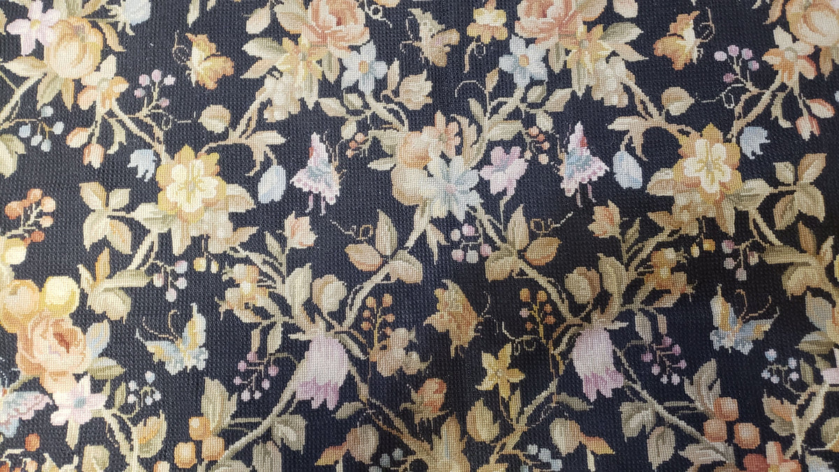 6x9 Vintage Needlepoint Rug, Petitepoint Carpet, Butterflies Floral Design - Jewel Rugs, view 7