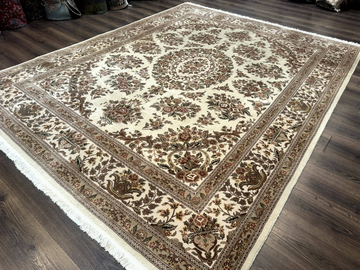 Sino Persian Rug 8x10, Floral, Elegant, Fine 225 KPSI, Beige, Wool & Silk - Jewel Rugs, view 2