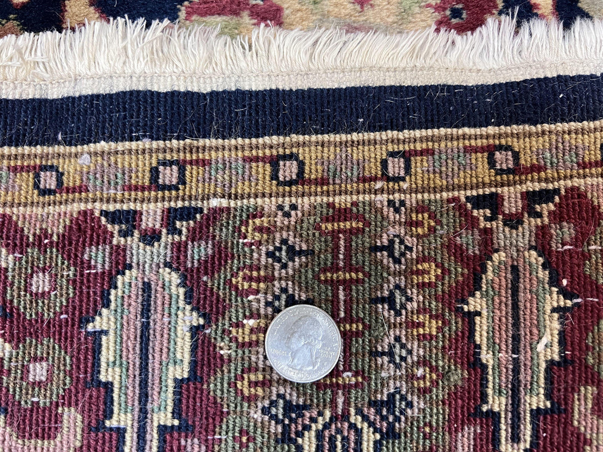 Indo Persian Runner 2.8 x 18, Long Skinny Hallway Wool Runner Rug, Hand Knotted Vintage Floral Allover Traditional Runner Dark Blue Burgundy - Jewel Rugs, view 9
