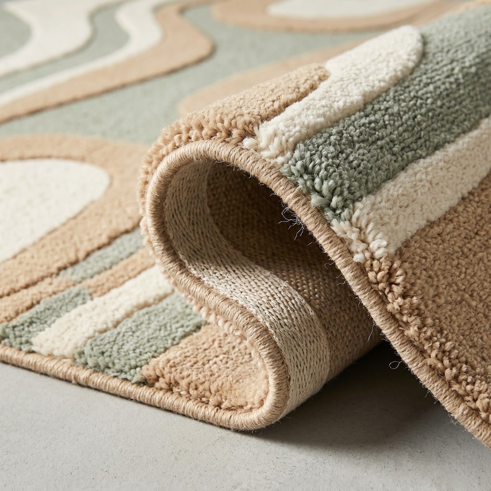 Organic Wave Hand Tufted Wool Rug | Sage Green, Beige & Ivory Abstract Contemporary Area Rug — 2x3 ft'