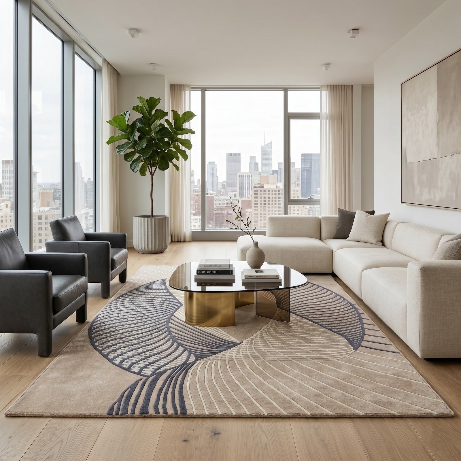 Abstract Linear Hand Tufted Wool Rug | Modern Geometric Area Rug — 2x3 ft'