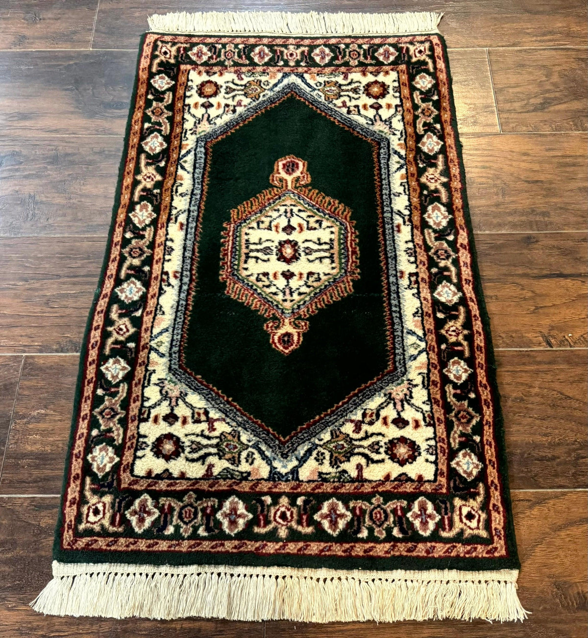 Small Indo Persian Dark Green Rug 2x3, Geometric Semi Open Field - Jewel Rugs, view 8