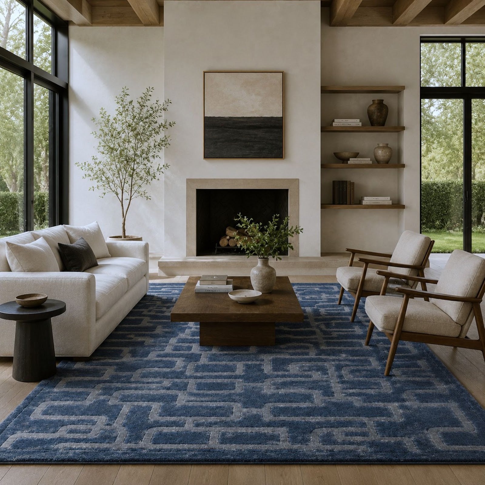 Modern Geometric Hand Tufted Wool Rug | Interlocking Chain Pattern Area Rug — 2x3 ft'