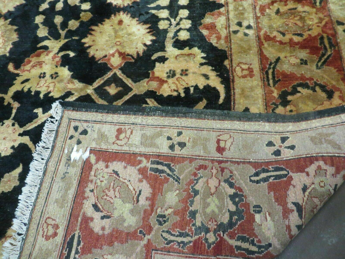 8' X 9' Handmade Pakistan Wool Cotton Rug Peshawar Black Floral Nice # 200C - Jewel Rugs, view 12
