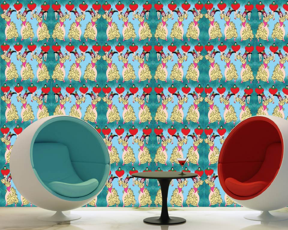 CUSTOM RETRO CARMEN MIRANDA WALLPAPER Pink/Blue by Art Decor Designs image 3