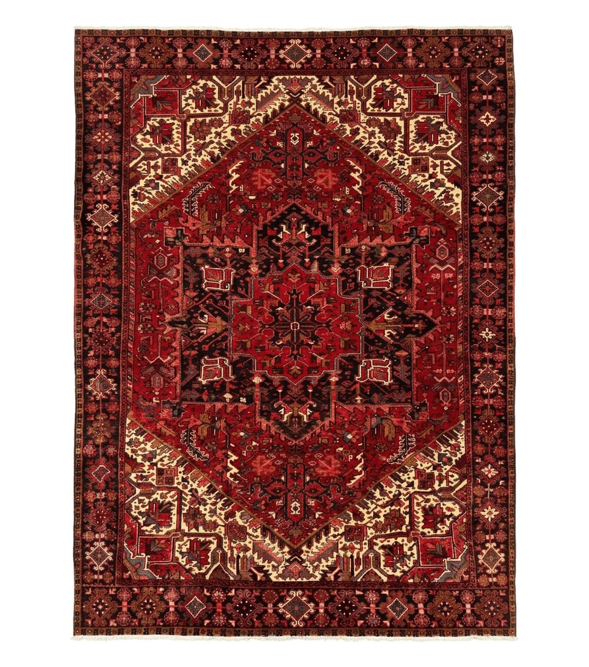 Persian Heriz Rug 8x11, Geometric Design, Red & Cream - Jewel Rugs