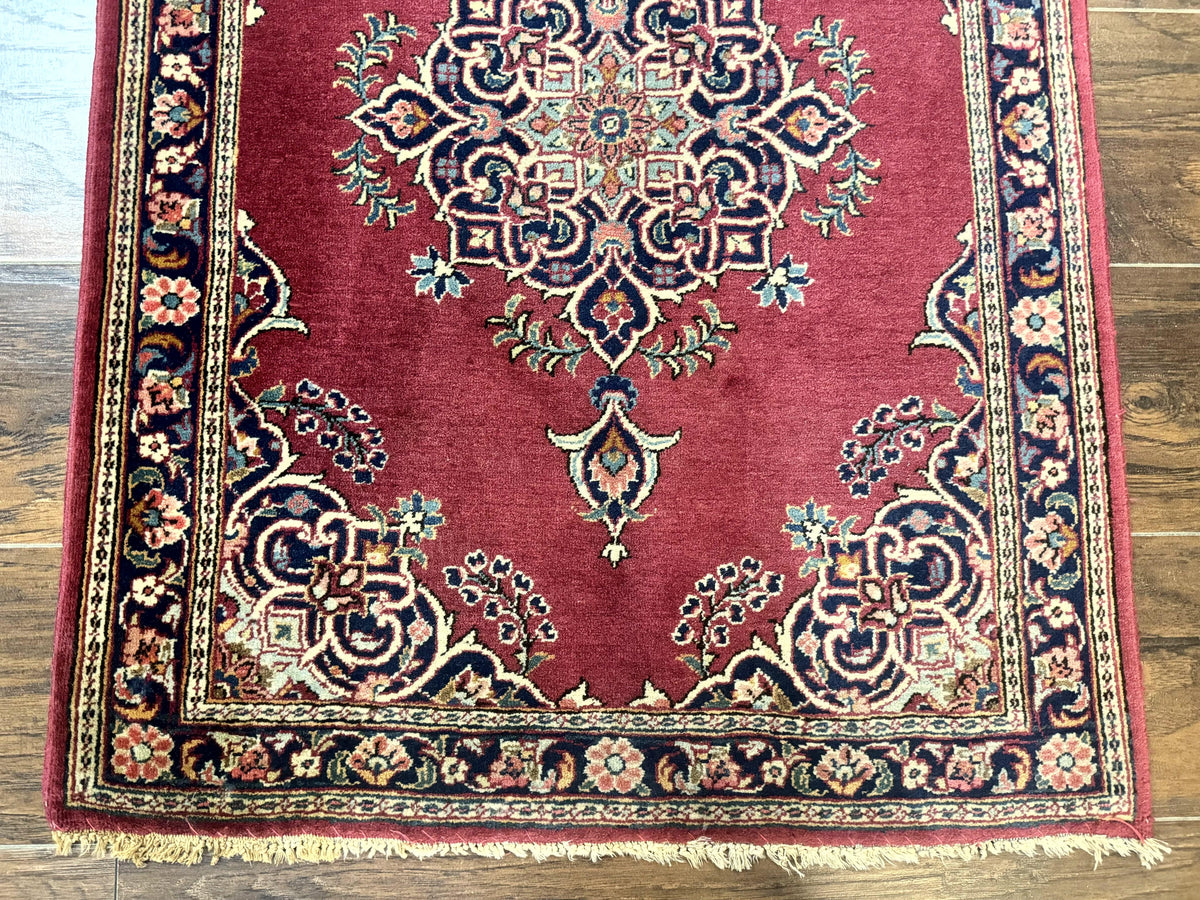 Small Persian Kashan Rug 2x3, Red and Navy Blue, Handmade Vintage Wool Semi Antique Persian Carpet, Semi Open Field, Pair B - Jewel Rugs, view 6