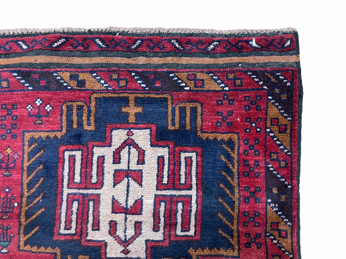 2' 9" X 4' 7" Vintage Handmade Tribal Wool Rug Balouchi Rug Afghan Rug Red Beige - Jewel Rugs, view 7