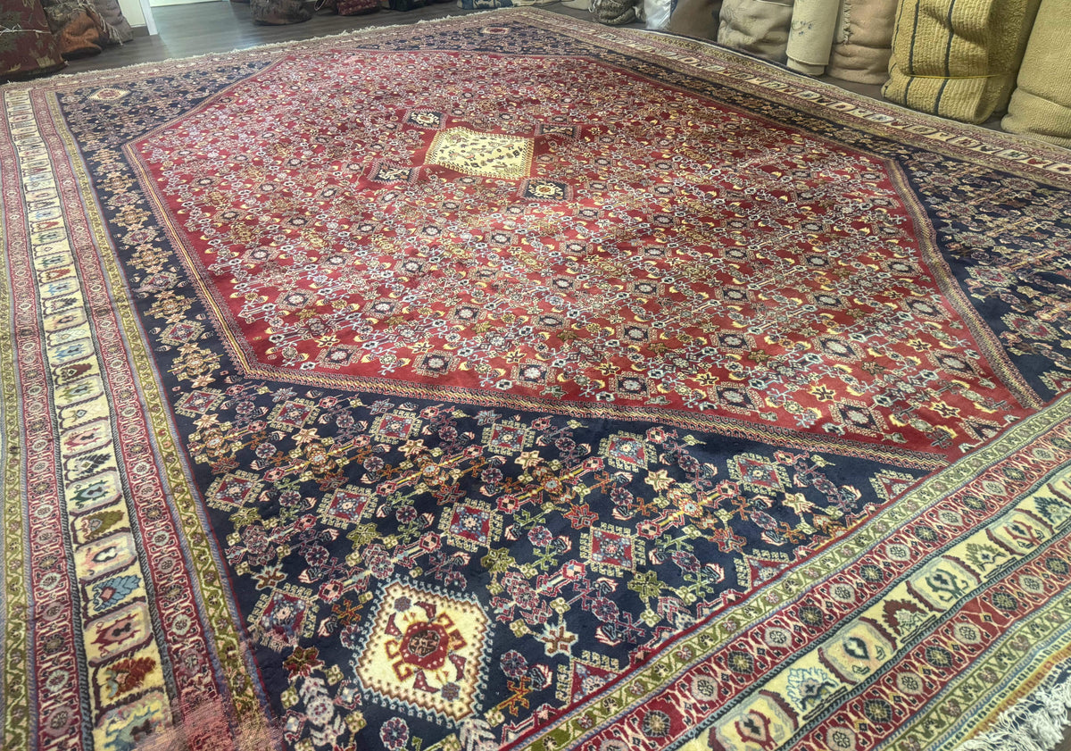 Palace Size Persian Shiraz Rug 13x19, Tribal Rug, Herati Pattern, Brick Red Navy Blue Beige, Oversized Persian Wool Area Rug, Extra Large - Jewel Rugs, view 3