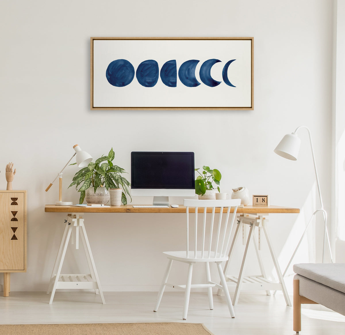Sylvie Linear Moon Phases Framed Canvas by Teju Reval