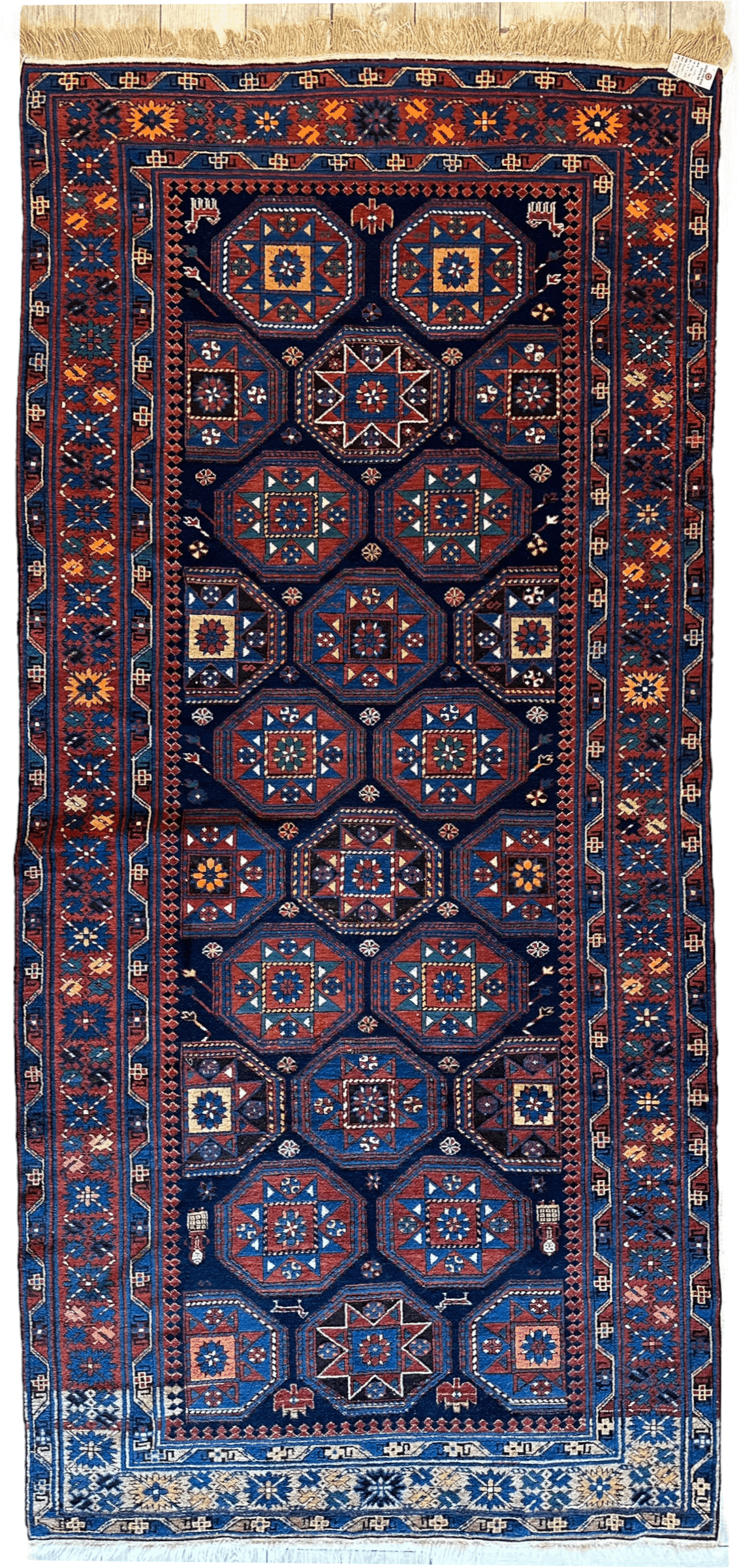 Antique Caucasian Shirvan Rug 5x10 | Navy, Red & Blue | Hand-Knotted Wool - Rugistan