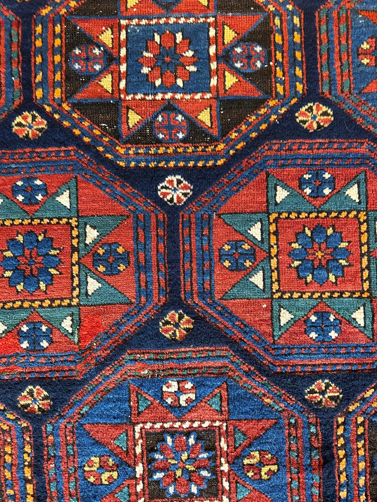 Antique Caucasian Shirvan Rug 5x10 | Navy, Red & Blue | Hand-Knotted Wool - Rugistan, view 4