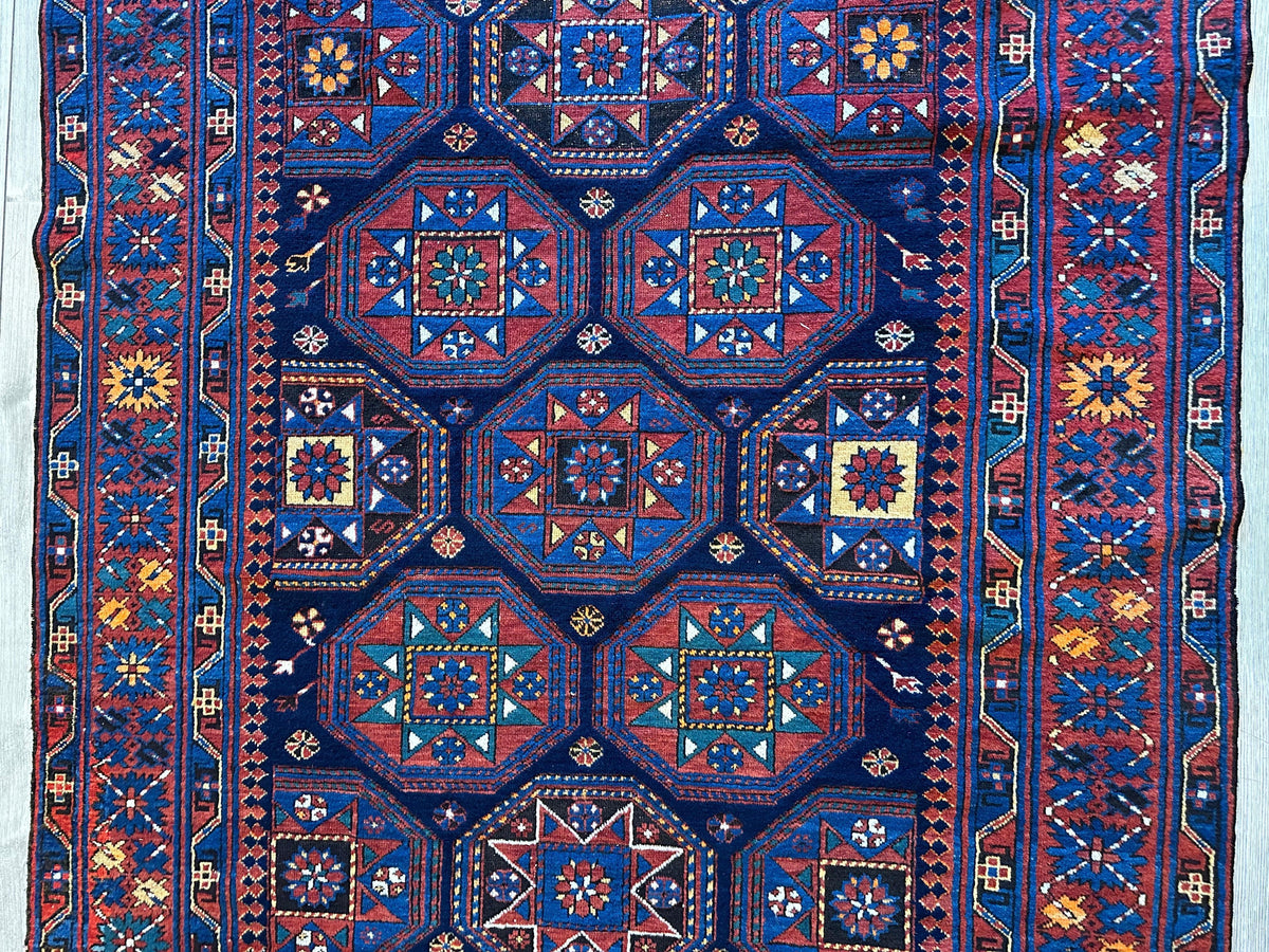 Antique Caucasian Shirvan Rug 5x10 | Navy, Red & Blue | Hand-Knotted Wool - Rugistan, view 6