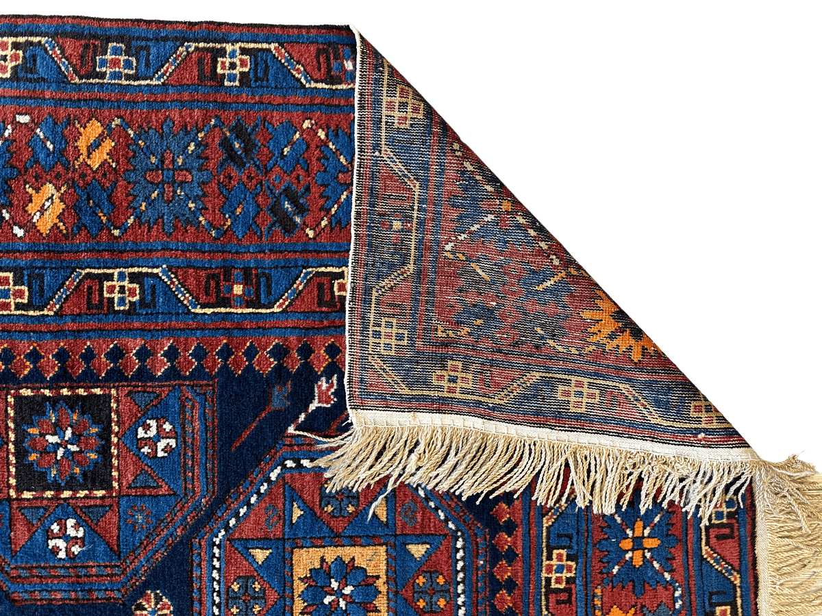 Antique Caucasian Shirvan Rug 5x10 | Navy, Red & Blue | Hand-Knotted Wool - Rugistan, view 8