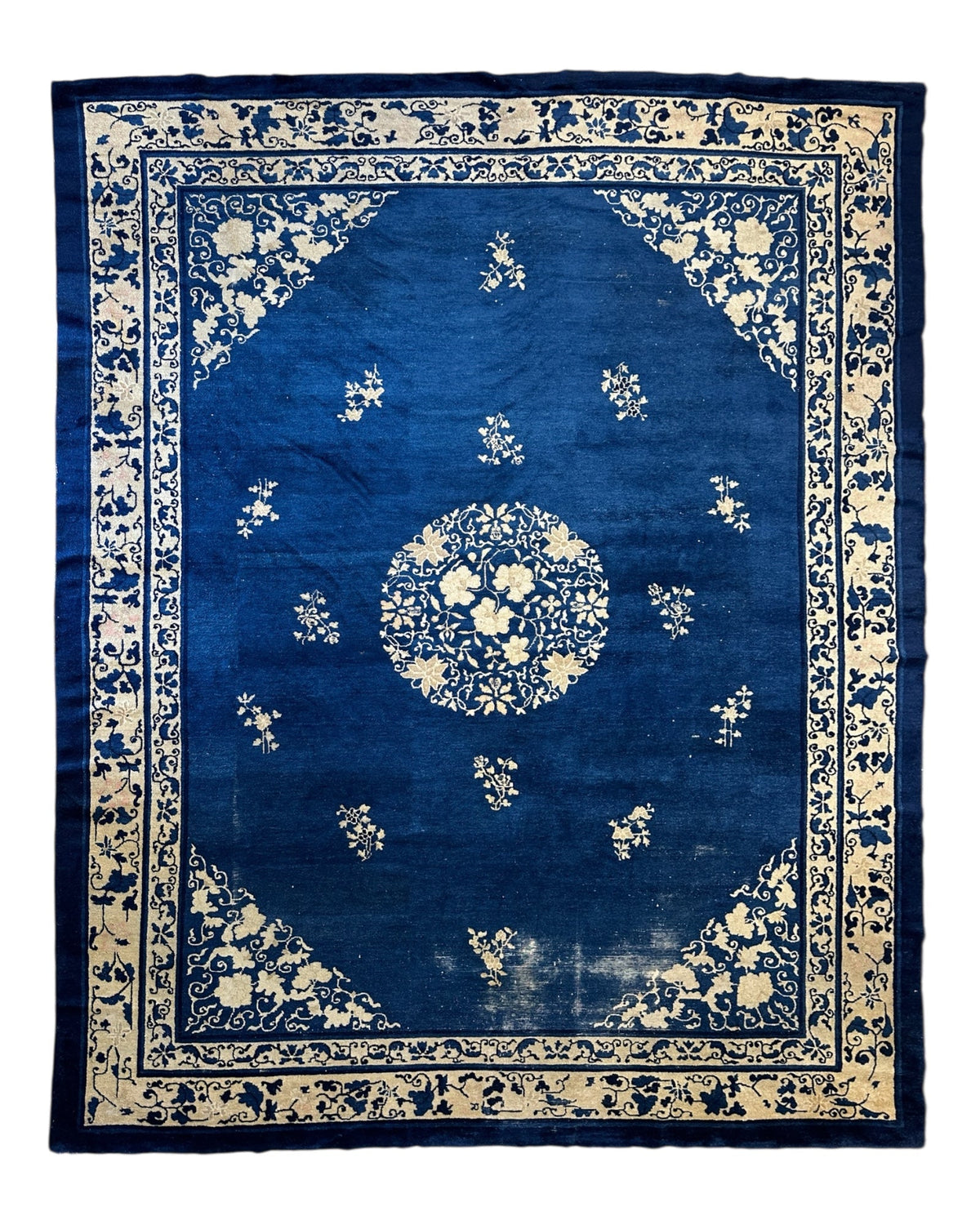 Antique Chinese Rug 9x12 | Blue, Ivory & Navy | Hand-Knotted Wool - Rugistan