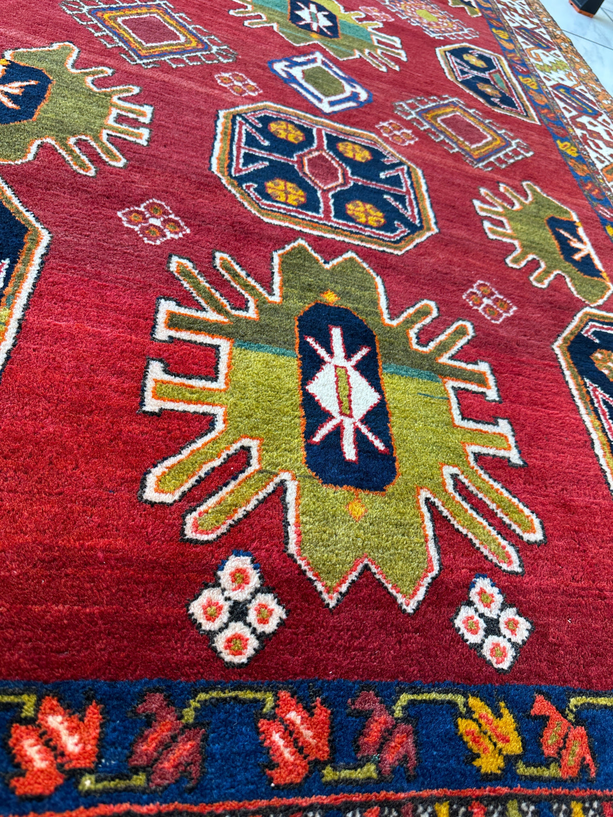 Vintage Persian Rug 5x11 | Red, Ivory & Navy | Hand-Knotted Wool - Rugistan, view 2