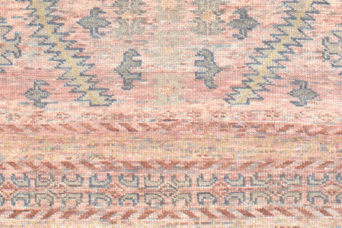 Vintage Tribal Hand Knotted New Zealand Wool Rug | Blush Pink & Sage Green Geometric Area Rug — 2x3 ft'