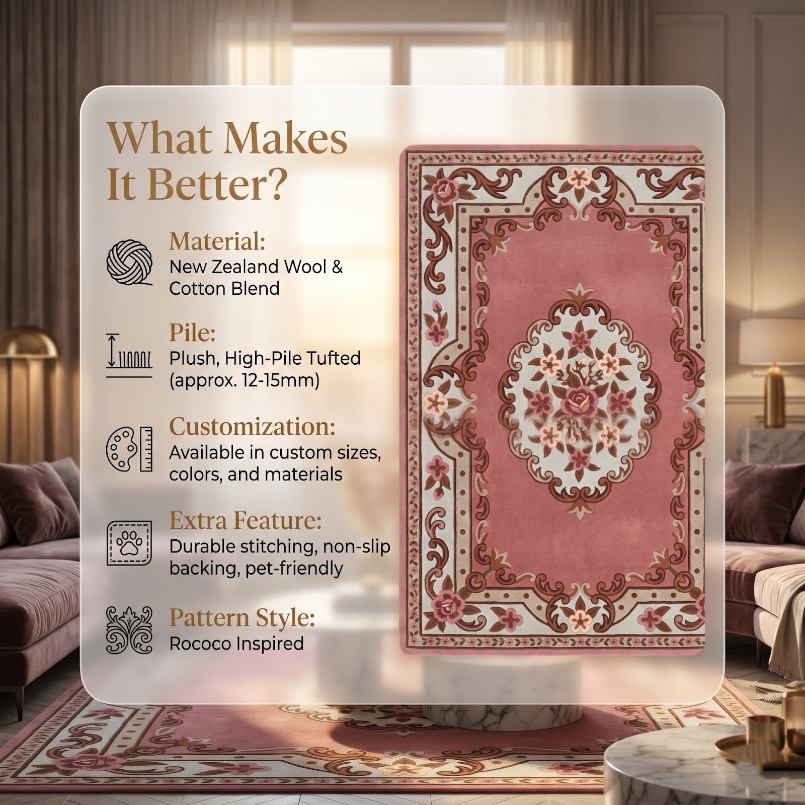 Vintage Floral Hand Tufted Wool Rug | Pink Rose Medallion Area Rug — 2x3 ft'