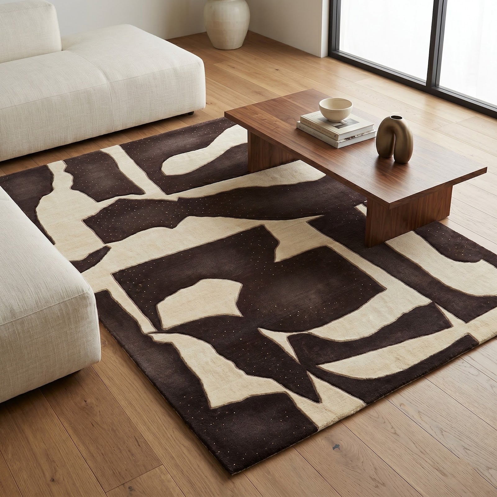 Modern Abstract Hand Tufted Wool Rug | Espresso Brown & Ivory Organic Area Rug — 2x3 ft'